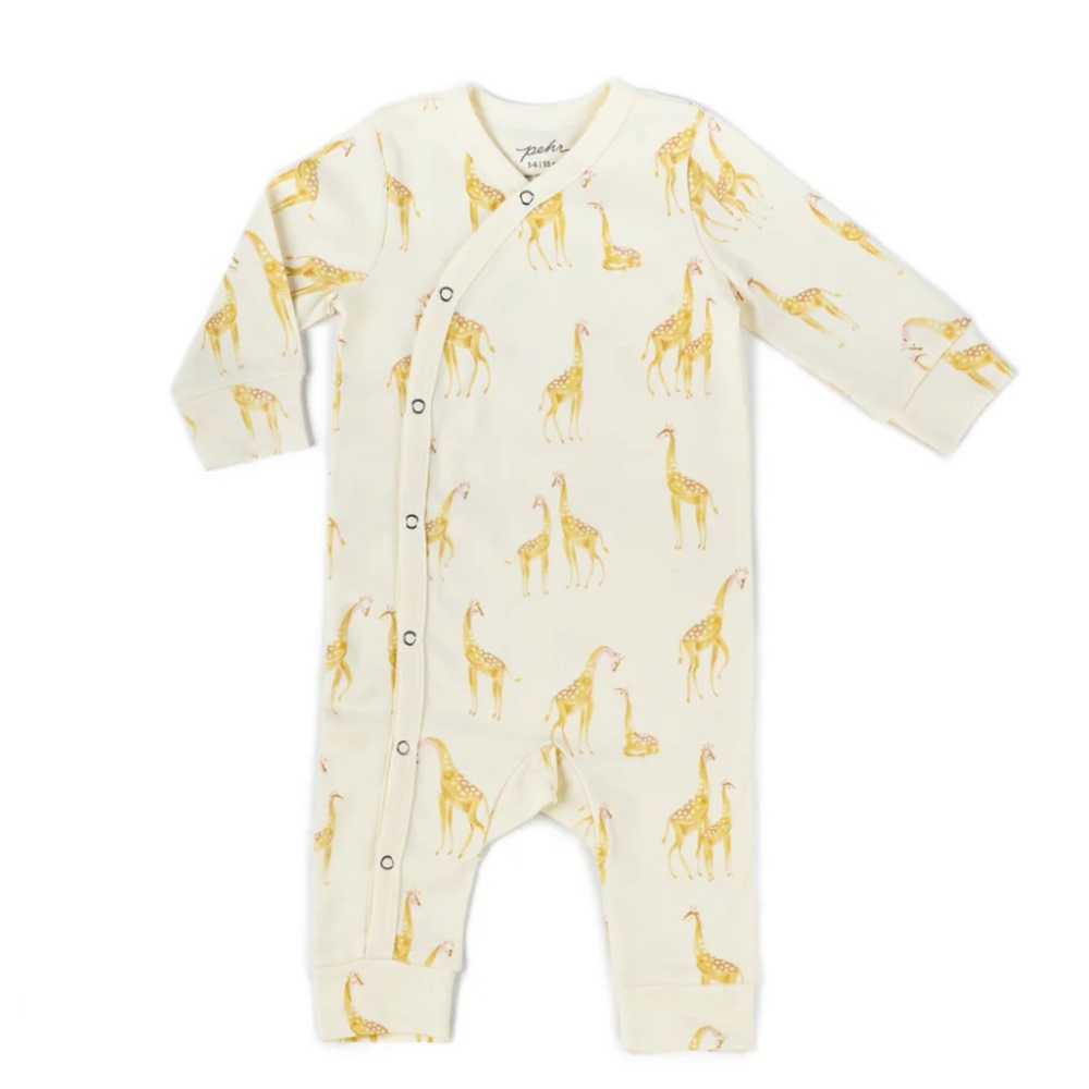 Pehr 100% Organic Cotton Kimono Romper, 6-12M, giraffes, unisex baby boy or girl